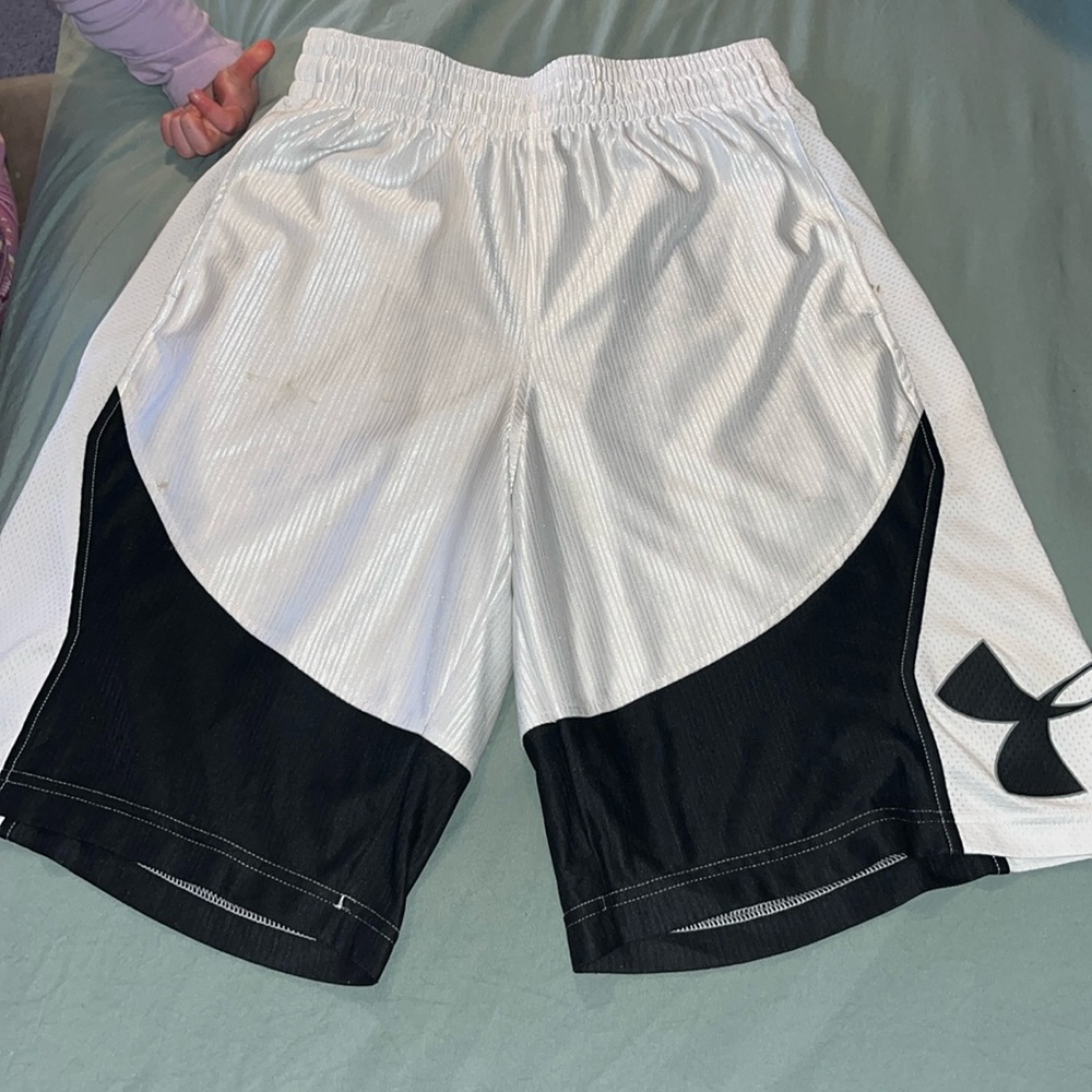 White and black underarmor men’s shorts